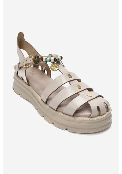 Luvi Shoes Solıs Krem Hakiki Deri Boncuklu Kadın Sandalet