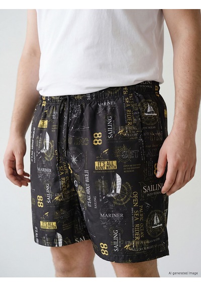 Lcw Swımwear Antrasit Kısa Boy Desenli Erkek Deniz Şortu