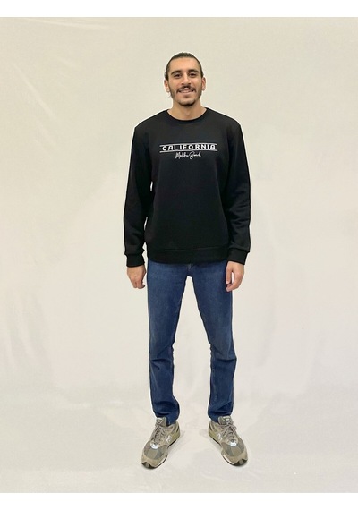 Erkek Bisiklet Yaka Rahat Kalıp 3 İplik Kalın Californıa Baskılı Sweatshirt Spr24sw32 Siyah
