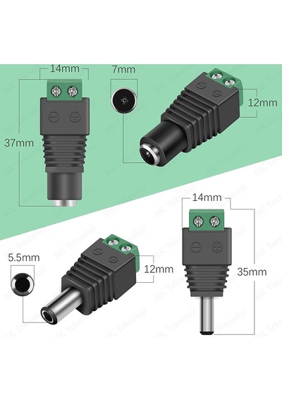 Dc Dişi+Erkek 5.5x2.1mm Klemensli Güç Konnektörü Seti