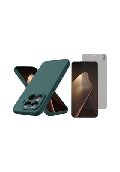 Xiaomi Mi 15t Pro Uyumlu Içi Kadife Lansman Kılıf Ve Hayalet Privacy Tam Kaplayan Cam Ekran Koruyucu Koyu Yeşil