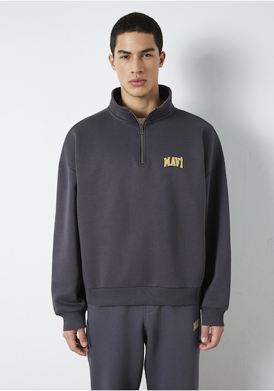 Mavi - Mavi Logo Baskılı Yarı Fermuarlı Antrasit Sweatshirt 0s10208-70101 Antrasit