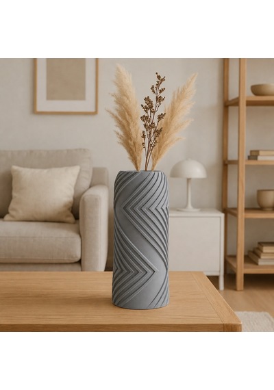 3d Baskı Vector Vazo - Geometrik Çizgili Dekoratif Vazo-gri Çok Renkli