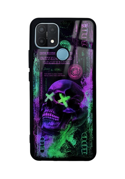 Oppo A15 Purple Neon Skull Chaos Tasarımlı Glossy Telefon Kılıfı Mor