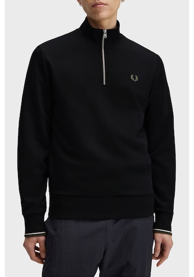 Fred Perry Logolu Pamuklu Yarım Fermuarlı Dik Yaka Sweat Erkek Sweat M3574 W54 Siyah