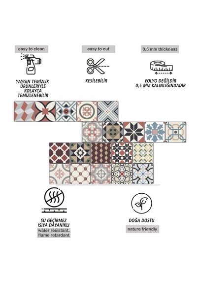 Kendinden Yapışkanlı Patchwork Desenli Pvc Karo 15x15 Cm 5 Li Paket