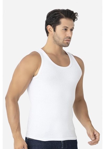 Arma Yıldız Erkek Beyaz Fitilli Atlet Pamuklu Likralı Kaşkorse Halter Yaka Slim Fit Atlet Beyaz