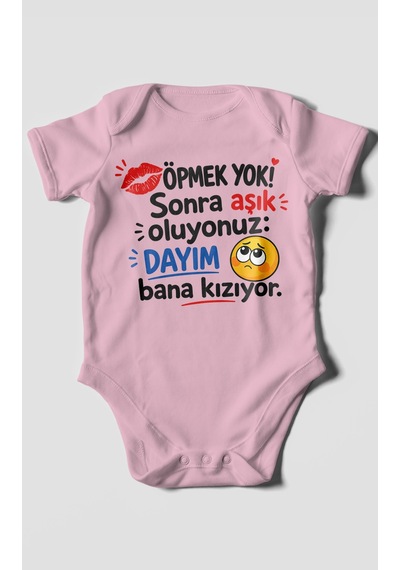 Morivokids Dayıya Özel Kısa Kollu Bebek Body %100 Pamuk Zbn169-kk Koyu Pembe