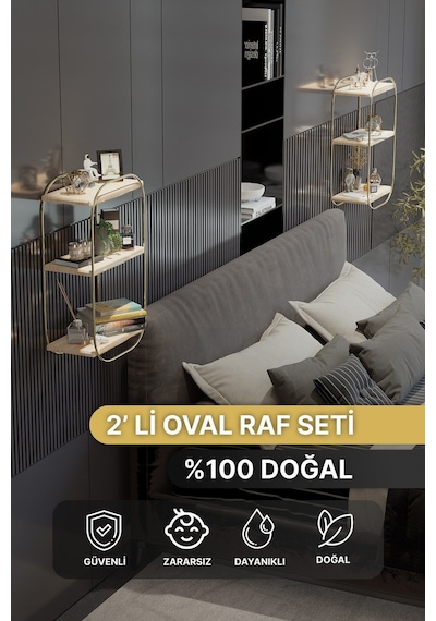 Duvar Raf 2li Set Duvar Rafı Oval Raf Yatak Odası Komodin 2li Berjer Set Ayaksız Duvar Raf