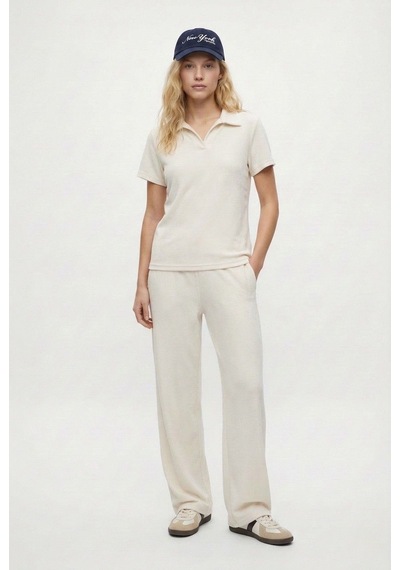 Ritnice Kadın Nadia Modal Touch Polo Yaka Bel Lastikli Cepli Ekru Alt Üst Takım