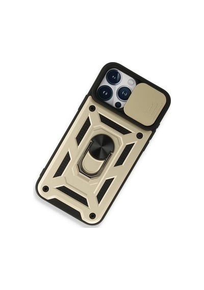 Bezos İphone 15 Pro Uyumlu Kılıf Pars Lens Yüzüklü Silikon - Gold Mmbz
