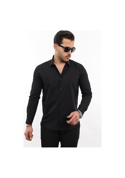 Tousus Slim Fit Uzun Kollu Kolay Ütü Nefes Alan Doku Kravatlık Dört Mevsim Siyah Erkek Gömlek Slm-5110-tss
