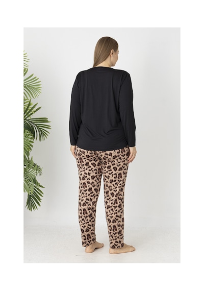Estiva Kadın Kaplan Alt Desenli Soft Uzun Kollu Battal Pijama Takımı Çok renkli