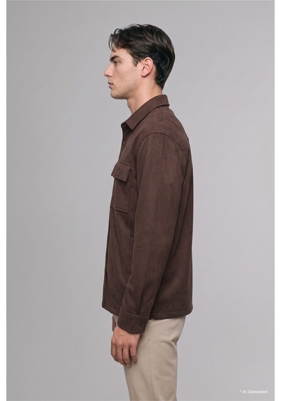 Defacto Regular Fit Polo Yaka Cepli Süet Gömlek Ceket A5110ax26wnbn192 Kahve-bn192