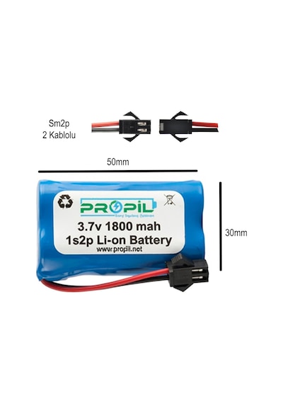 3.7v 14500 - 1800 Mah Oyuncak Pili Full Kapasite Siyah Soket