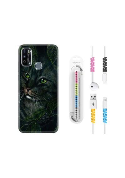 Infinix Hot 9 Play Kılıf Kablo Koruyuculu Flowers Cat 1345