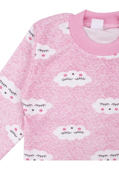 Bebegen Kız Bebek Bulut Desenli Alt Üst Pembe 2'li Pijama Takım Çok Renkli
