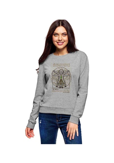 Rick Darvin Anatomi Baskılı Gri Kadın Sweatshirt