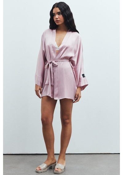 Fumée Gül Kurusu Kısa Saten Sabahlık / Kimono Pembe