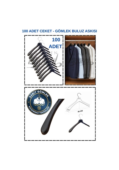Elbise Askısı Kaydırmaz Abs Plastik Ceket Gömlek Bluz Kıyafet Askılığı Gardırop İçin 100 Adet Diğer