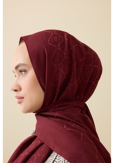 İmannooor İman I Kafes Bordo Tencel Pamuk İpek Şal 70x200