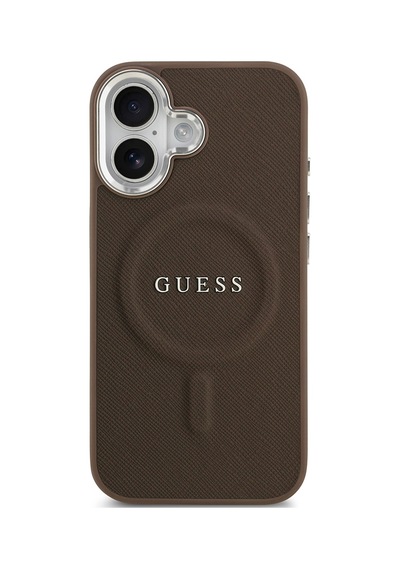 Apple Uyumlu iPhone 17 Kılıf Guess Lisanslı M-safe Özellikli Klasik Yazı Logolu Pu Deri Kapak Kahverengi Kahverengi
