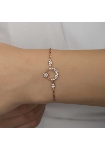Gümüş Rose Ay Yıldız Kadın Bileklik Sl5247 Gümüş