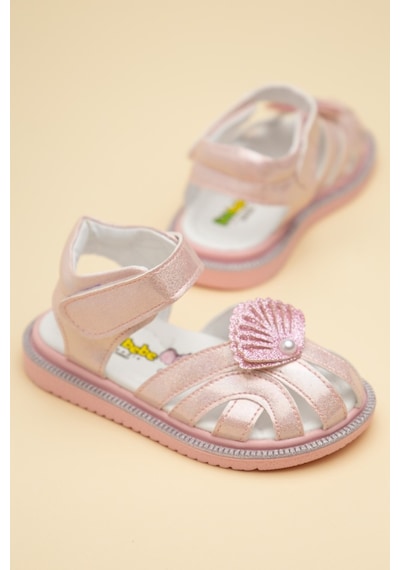 Dilimler Ayakkabı Şirinbebe Ortopedik Kız Bebek Sandalet Pembe Yelpaze Detaylı Önü Kapalı-4713