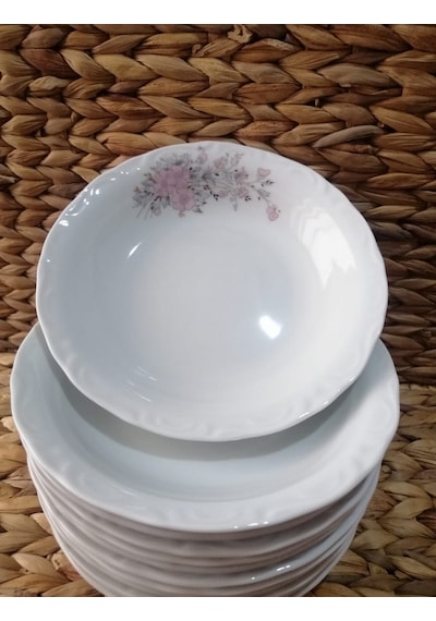Porland Porselen Rüya 19 Cm Büyük 12 Adet Çukur Yemek Tabak