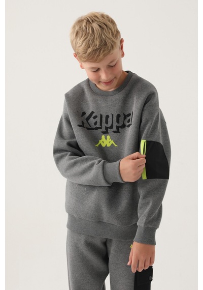 Kappa Antrasit Melanj Ribana Yaka Kol Fermuar Detay Erkek Çocuk Sweatshirt