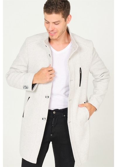 Plt8386 Dewberry Erkek Palto-Diagonal Gri-Krem-Diagonal Gri-Krem Gri - Krem