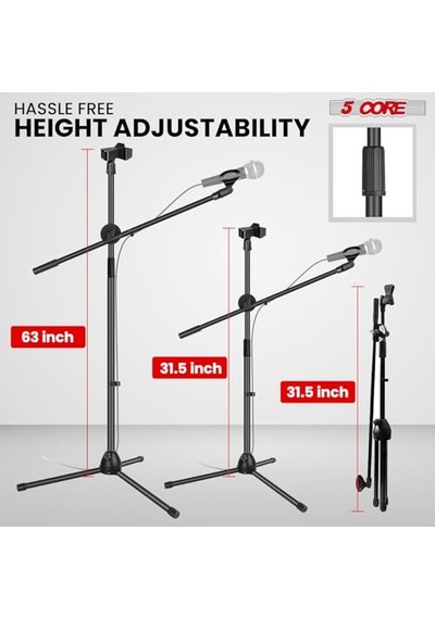 Mikrofon Standı Zemin Evrensel Yüksekliği Ayarlanabilir Tripod Mikrofon Standları 2 Mikrofon Tutar W Uzayan Teleskopik Bom Kolu Katlanabilir Taşınabilir Sahne Üzerinde Stüdyo İçin Siyah - Ms