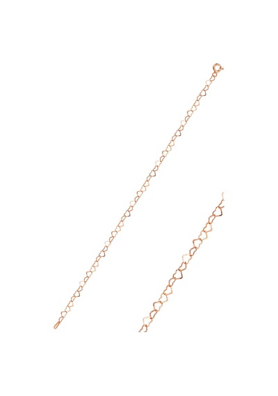 925 Ayar Gümüş Rose Kaplama Tasarım Birbirine Bağlı Kalpler Zincir Halhal Barcode Gümüş - Rose Gold