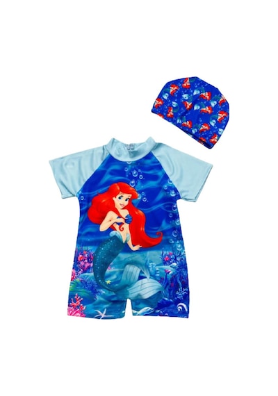 Lolliboomkids Kız Çocuk Deniz Kızı Temalı Kısa Kol Şortlu Hipster Hassas Ten Mayo Ve Bone Takımı 2 'li Set Mavi