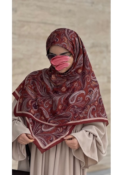 Qalortex Scarf Pamuklu Soft Açelya Desen Eşarp-kremit kiremit