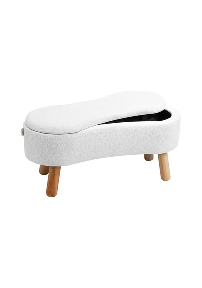 Scala Sandıklı Bohem Ahşap Ayaklı Puf/bench, Kırık Beyaz