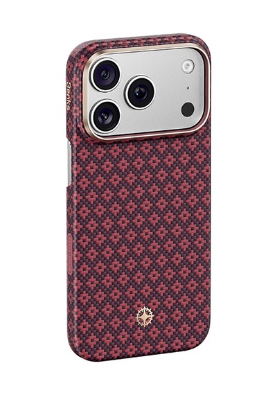 İphone 18 Pro Kılıf M-safe Özellikli Benks Armorair Armorgrid Serisi C1 Kevlar Karbon Kapak Bordo
