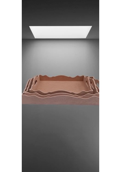 Hobi 90035 Dekoratif Tepsi Seti Üçlü Model Ham Ahşap Mdf El Yapımı Diğer