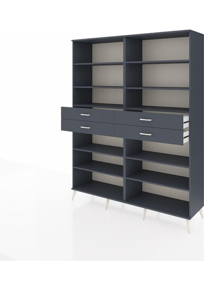 Hyperion Gardrop 10 Raflı 4 Çekmeceli 176x44x221 Antrasit-antrasit Beyaz Hyperion Gardrop 10 Raflı 4 Çekmeceli 176x44x221 Antrasit-antrasit Beyaz