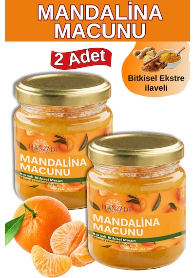 Hanzade Bitkisel Mandalina Macunu 2'li Set Zencefil, Zerdeçal, Havlıcan, Tarçın, Bal & Propolis Içeren Karışık Bitkisel Macun 210 Ml