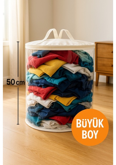 50x40 Silindir Hurç Büyük Boy, Kapaklı Ve Taşıma Saplı Beyaz