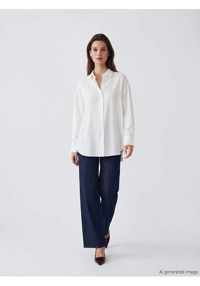 Lcw Modest Ekru Oversize Kadın Gömlek Tunik