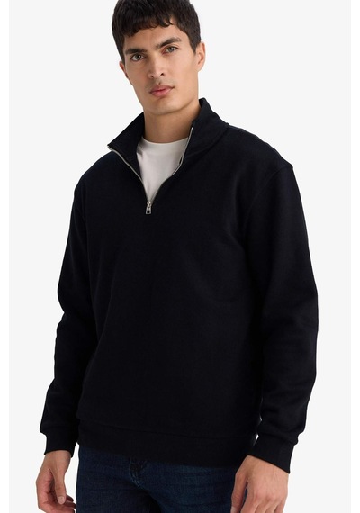 Defacto Dik Yaka Yarım Fermuarlı Sweatshirt F9323ax26spbk81 Siyah-bk81
