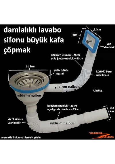 Çöpmak Körüklü Sifon Yandan Damlalıklı Lavabo Gideri