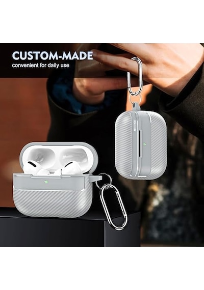 Airpods Pro 3. Nesil Uyumlu Karbon Fiber Hybrid Polymer Technology Premium Kulaklık Kılıfı Ve 3'ü 1 Arada Bluetooth Kulaklık Temizleme Kalemi Seti Gri