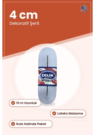 Beyaz Paça Lastiği 10 M 4 Cm Lateks Dekoratif Şerit Dikiş Terzili