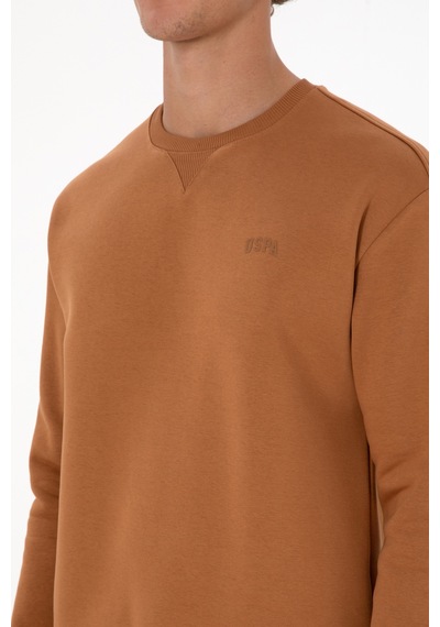 U.S. Polo Assn. Erkek Comfort Fit Bisiklet Yaka Şardonlu Camel Basic Sweatshirt 50313757-VR233