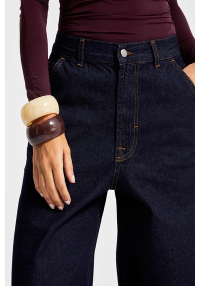 it's basic Kadın İndigo Renk 7w5-50 Skater Fit %100 Koton Bol Kesim İç Boy 80cm Denim Jean