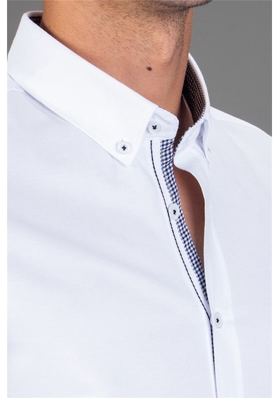 Tudors Slim Fit Dar Kesim Düz Spor Erkek Gömlek-16693 Beyaz