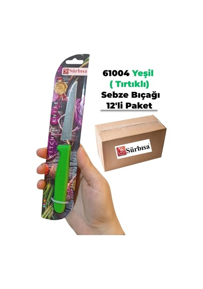 Sürbisa 61004 Sebze Bıçağı Yeşil Lz1 Koli 12 Adet Tırtıklı Çok Renkli